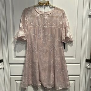 Lulus size lLarge blush pink with sheer shell print slightly fitted dress.